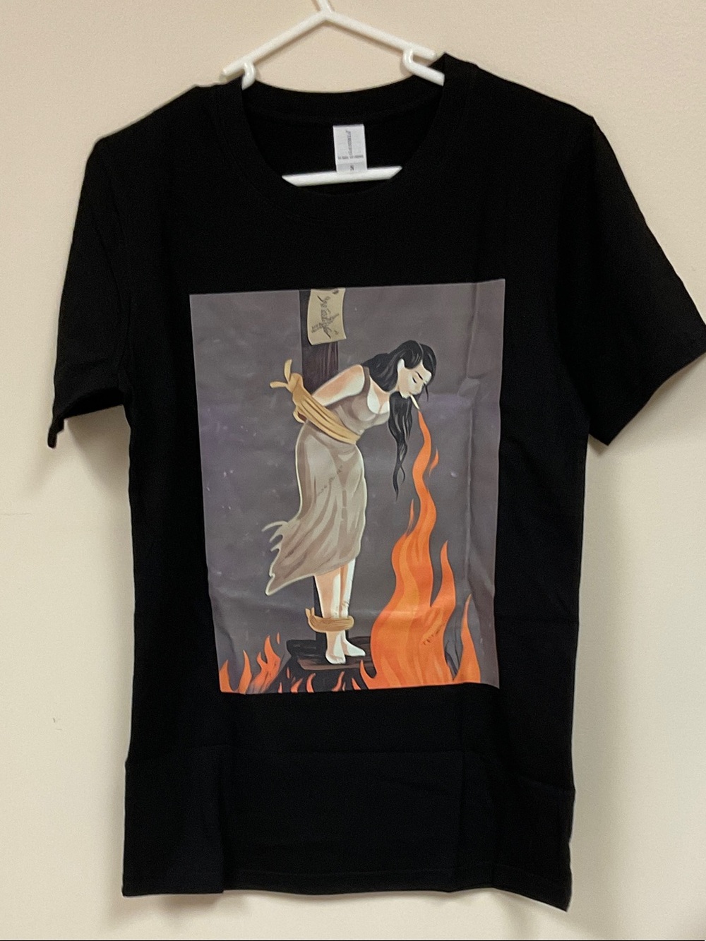 Black Short-Sleeve Graphic Tee with Fiery Illustration. NEW no tags.